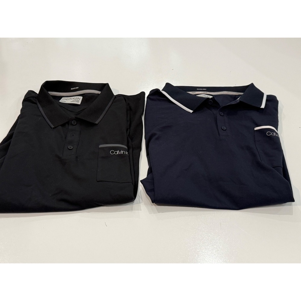 Calvin Klein Mens Move 365 Quick Dry Polo Shirt 2 Pack Black Navy Blue XXL